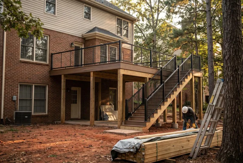 elevated deck on 6x6 posts over a walkout basement, Weddington (sample photo)