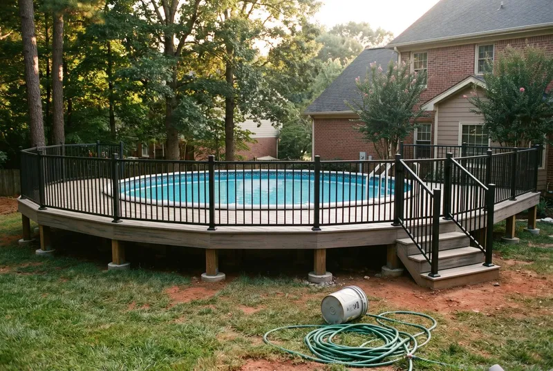 composite deck wrapping an above-ground pool, Mint Hill (sample photo)