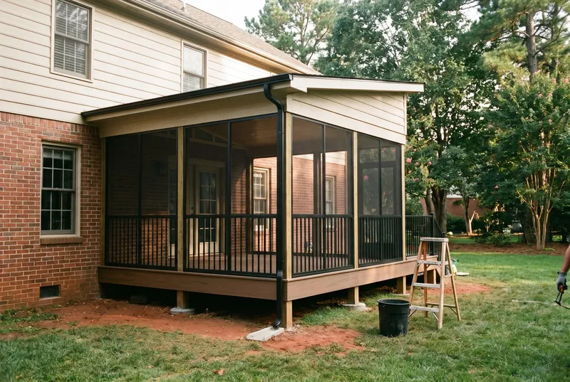 screened porch with a shed roof and beadboard ceiling, Matthews (sample photo)